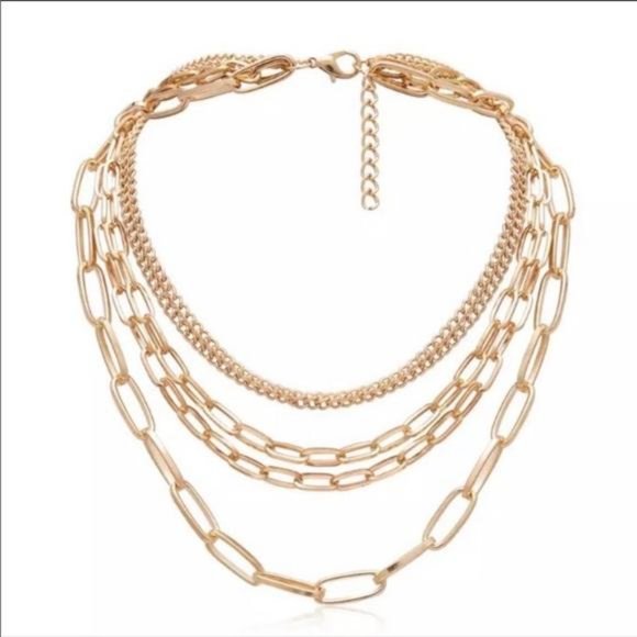 NEW 18K GOLD MULTY LAYERED CHAIN PUNK NECKLACE, NICE NECKLACE, CUTE NECKLACE - Picture 4 of 7